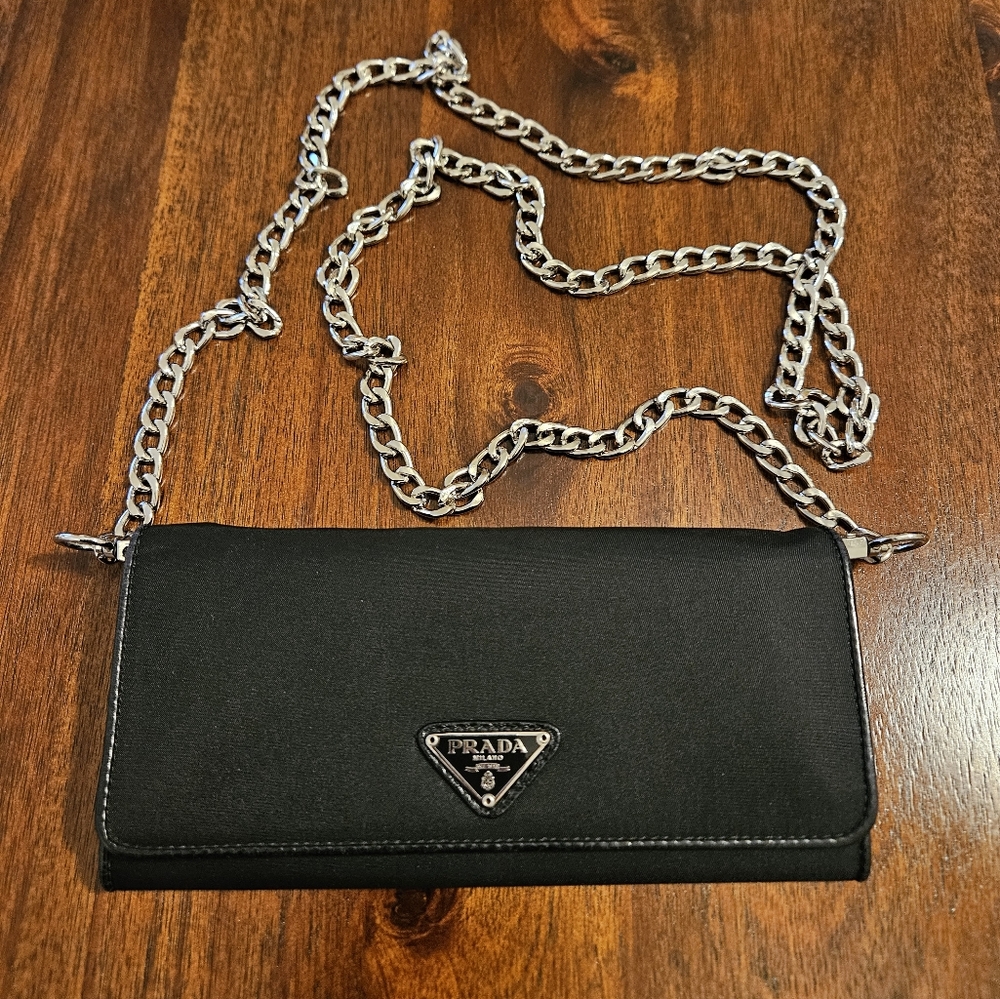 Authentic Prada Nylon/Leather Black Wallet
